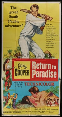 6j865 RETURN TO PARADISE 3sh 1953 art of Gary Cooper, from James A. Michener's story!