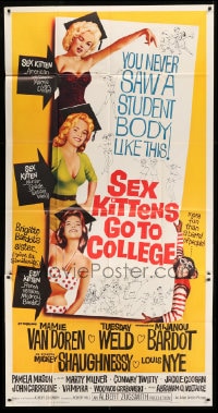 6j879 SEX KITTENS GO TO COLLEGE 3sh 1960 art of Van Doren, Tuesday Weld & Bardot's sister Mijanou!