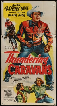 6j943 THUNDERING CARAVANS 3sh 1952 great artwork of cowboy Rocky Lane w/smoking gun & Black Jack!
