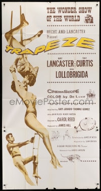 6j951 TRAPEZE 3sh R1961 great circus art of Burt Lancaster, Gina Lollobrigida & Tony Curtis!
