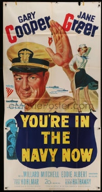 6j996 YOU'RE IN THE NAVY NOW 3sh 1951 huge artwork image of officer Gary Cooper + sexy Jane Greer!