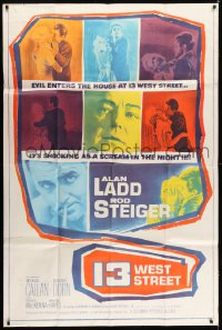 6j016 13 WEST STREET 40x60 1962 Alan Ladd, Rod Steiger, as shocking as a scream in the night, rare!