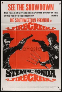6j017 FIRECREEK 40x60 1968 James Stewart face to face with Henry Fonda, Southwestern Premiere!