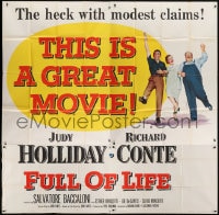 6j071 FULL OF LIFE 6sh 1957 newlyweds Judy Holliday & Richard Conte, the heck with modest claims!