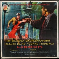 6j091 LISBON 6sh 1956 Ray Milland & Maureen O'Hara in the city of intrigue & murder, Widhoff art!