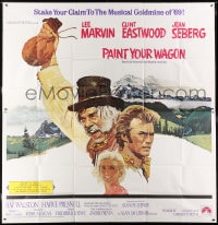 6j100 PAINT YOUR WAGON int'l 6sh 1969 Ron Lesser art of Clint Eastwood, Lee Marvin & Jean Seberg!