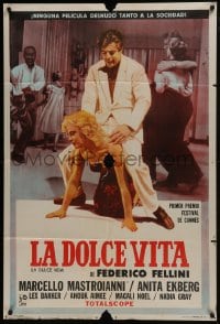 6j201 LA DOLCE VITA Argentinean R1970s Fellini, image of Mastroianni astride Franca Pasut!