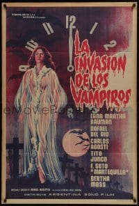 6j202 LA INVASION DE LOS VAMPIROS Argentinean 1963 cool art of sexy vampire in see-through robe!