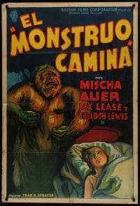6j212 MONSTER WALKS Argentinean 1932 art of menacing gorilla standing over girl in bed!