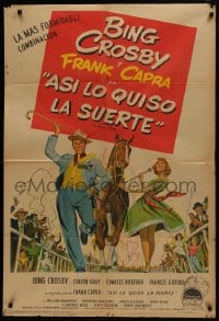 6j226 RIDING HIGH Argentinean 1950 art of Bing Crosby in parade on horse race track, Frank Capra!