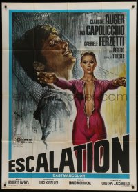 6j382 ESCALATION Italian 1p 1968 art of sexy Claudine Auger in unzipped jumpsuit by De Amicis!