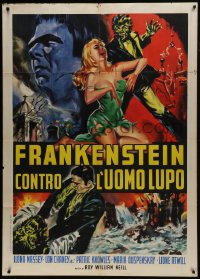 6j390 FRANKENSTEIN MEETS THE WOLF MAN Italian 1p R1963 Lugosi, Chaney, different Pick monster art!