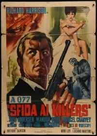 6j418 KILLERS ARE CHALLENGED Italian 1p 1966 cool Casaro art of spy Richard Harrison with gun!