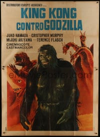 6j282 GAMERA VS. GUIRON Italian 2p 1969 deceptive different art of King Kong & huge monsters, rare!