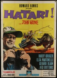6j287 HATARI Italian 2p 1962 Howard Hawks, cool artwork of John Wayne in Africa by Enzo Nistri!