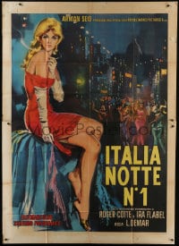 6j292 ITALIA NOTTE NO 1 Italian 2p 1964 full-length art of sexy smoking blonde in little red dress!