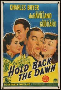 6k453 HOLD BACK THE DAWN Aust 1sh 1941 Charles Boyer loves Paulette Goddard & Olivia de Havilland!
