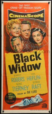 6k519 BLACK WIDOW Aust daybill 1954 art of Ginger Rogers, Tierney, Van Heflin & Raft!