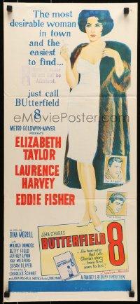 6k540 BUTTERFIELD 8 Aust daybill 1960 art of the most desirable callgirl, Elizabeth Taylor!