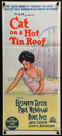 6k553 CAT ON A HOT TIN ROOF Aust daybill R1966 art of Elizabeth Taylor as Maggie the Cat!