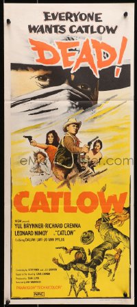 6k554 CATLOW Aust daybill 1971 everyone wants Yul Brynner dead & buried, cool gunfight image!