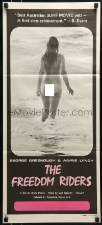 6k651 FREEDOM RIDERS Aust daybill 1972 completely naked Aussie surfer girl, black border design!