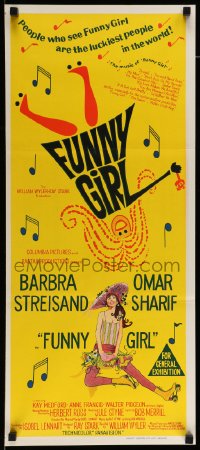 6k653 FUNNY GIRL Aust daybill 1969 hand litho of Barbra Streisand, directed by William Wyler!