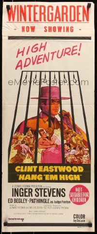 6k674 HANG 'EM HIGH Aust daybill 1968 Clint Eastwood, they hung the wrong man, art by Sandy Kossin!