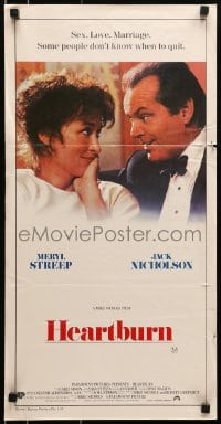 6k677 HEARTBURN Aust daybill 1986 c/u of Jack Nicholson & Meryl Streep, directed by Mike Nichols!