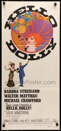 6k678 HELLO DOLLY Aust daybill 1970 art of Barbra Streisand & Walter Matthau by Richard Amsel!