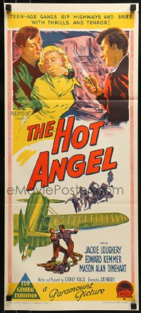 6k685 HOT ANGEL Aust daybill 1958 Richardson Studio artwork of teenage hot rod rebel gangs!