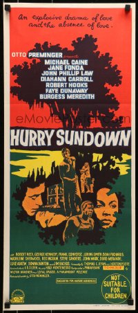 6k691 HURRY SUNDOWN Aust daybill 1967 Michael Caine, Jane Fonda, cool artwork!