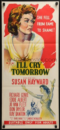 6k693 I'LL CRY TOMORROW Aust daybill R1960s art of Susan Hayward in her greatest performance!
