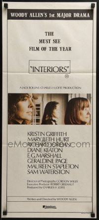 6k699 INTERIORS Aust daybill 1978 Diane Keaton, Mary Beth Hurt, E.G. Marshall, Woody Allen!