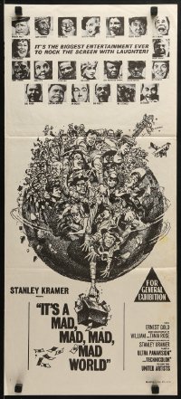 6k702 IT'S A MAD, MAD, MAD, MAD WORLD Aust daybill R1970s art of entire cast on Earth by Jack Davis!
