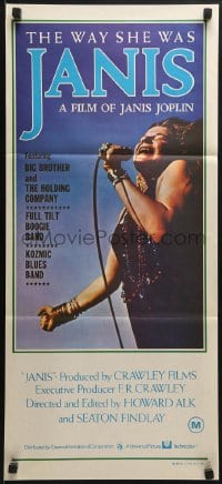 6k704 JANIS Aust daybill 1975 great image of Joplin singing by Jim Marshall, rock & roll!