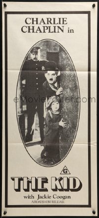 6k715 KID Aust daybill R1970s different Leo Kouper artwork of Charlie Chaplin & Jackie Coogan!