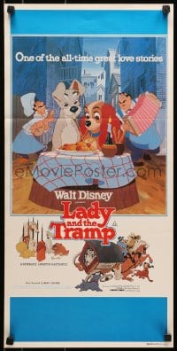 6k731 LADY & THE TRAMP Aust daybill R1980 Walt Disney romantic canine dog classic cartoon!