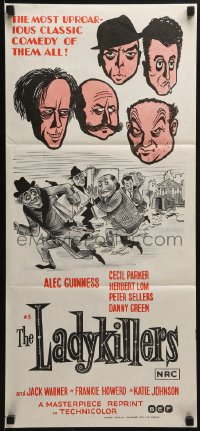 6k736 LADYKILLERS Aust daybill R1972 cool art of guiding genius Alec Guinness, gangsters!