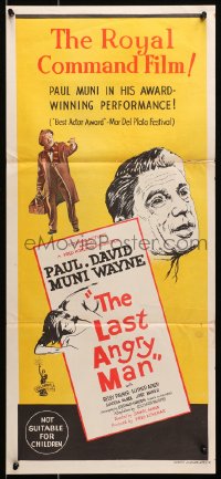 6k739 LAST ANGRY MAN Aust daybill 1959 Paul Muni is a dedicated doctor from slums exploited by TV!