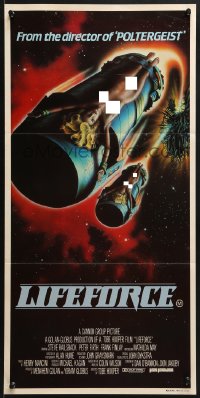 6k746 LIFEFORCE Aust daybill 1985 Tobe Hooper directed, sexy space vampires, cool sci-fi art!