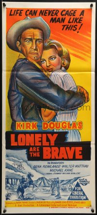 6k753 LONELY ARE THE BRAVE Aust daybill 1962 Kirk Douglas classic, life can never cage him!