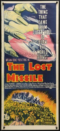 6k757 LOST MISSILE Aust daybill 1958 horror of horrors from Hell comes to burn the world alive!