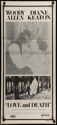 6k758 LOVE & DEATH Aust daybill 1975 Woody Allen & Diane Keaton romantic kiss close up!