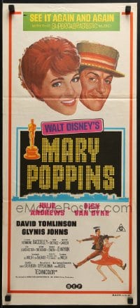 6k783 MARY POPPINS Aust daybill R1970s Julie Andrews & Dick Van Dyke in Walt Disney's classic!