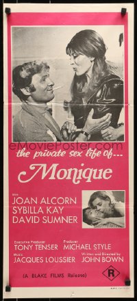 6k795 MONIQUE Aust daybill 1970 bi-sexuals, Joan Alcorn, David Sumner & sexy Sibylla Kay in title role!