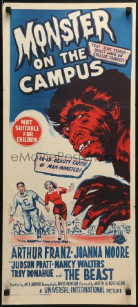 6k798 MONSTER ON THE CAMPUS Aust daybill 1958 different art of beast amok at college!