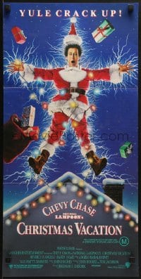6k809 NATIONAL LAMPOON'S CHRISTMAS VACATION Aust daybill 1989 Consani art of Chevy Chase, yule crack up!