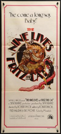 6k815 NINE LIVES OF FRITZ THE CAT Aust daybill 1974 AIP, Robert Crumb, art of smoking feline!