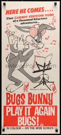 6k844 PLAY IT AGAIN BUGS Aust daybill 1970s Looney Tunes, Bugs Bunny, Road Runner, Porky Pig, & Sam!